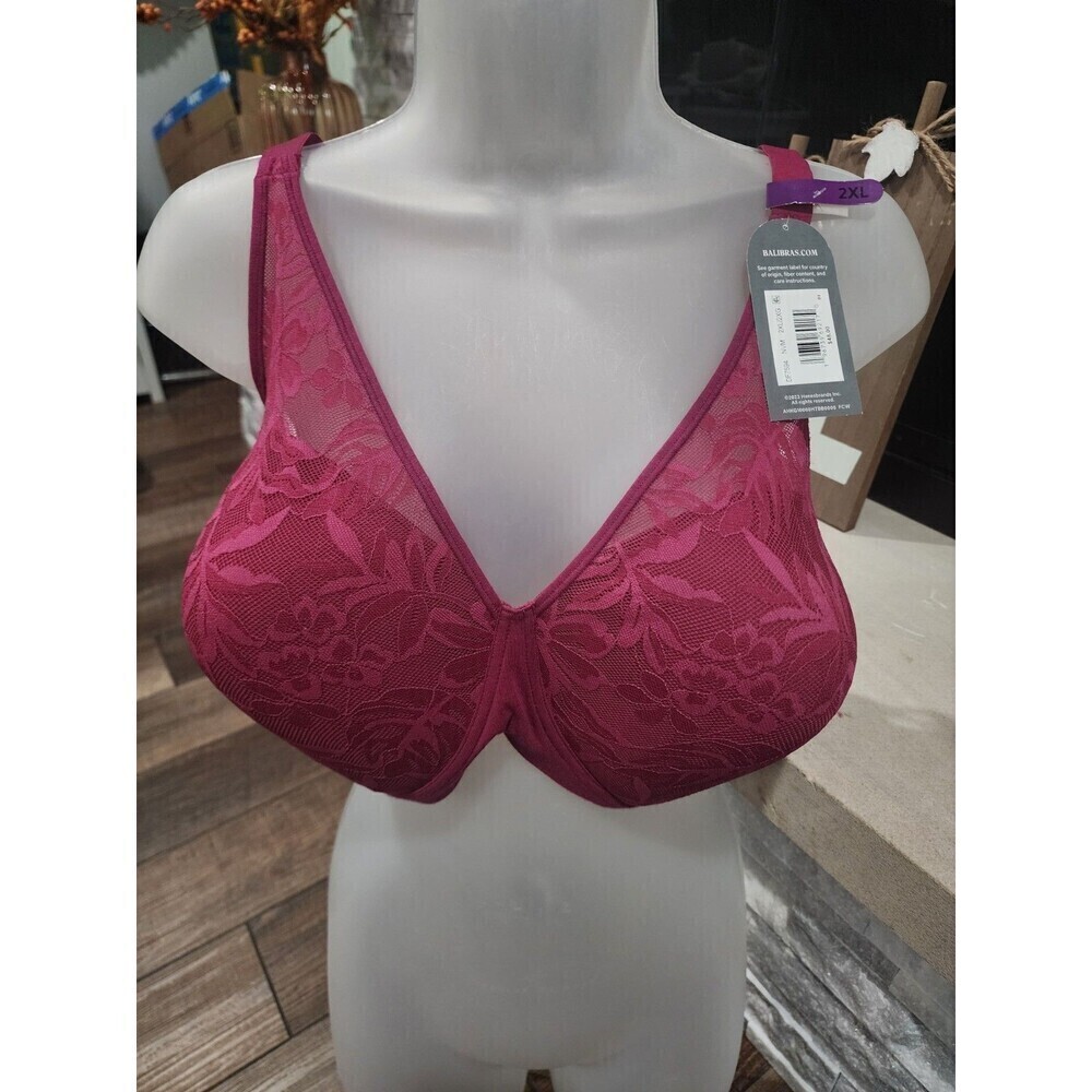 New Bali Pink Fushcia DF7594 Lace Breathe Wirefree Bra 2XL MSRP $48